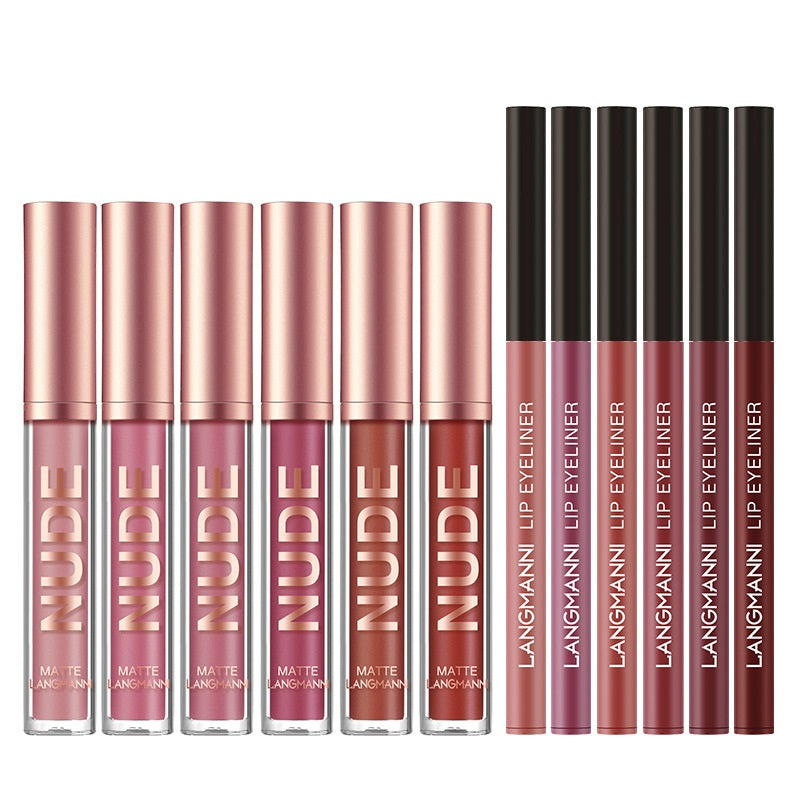 Matte Lip Gloss & Liner Set – 12 Pieces
