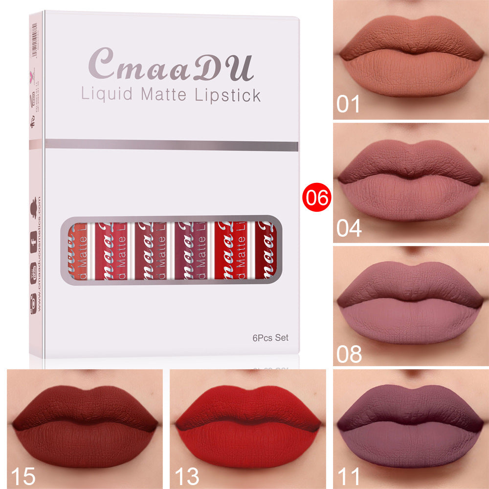 Matte Waterproof Lip Gloss Set – 6 Boxes (2.5ml Each)