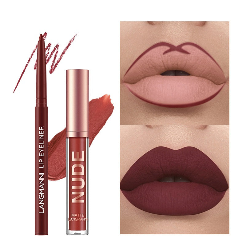 Matte Lip Gloss & Liner Set – 12 Pieces