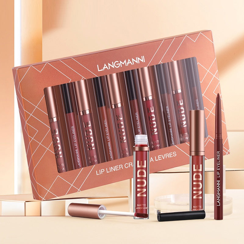 Matte Lip Gloss & Liner Set – 12 Pieces